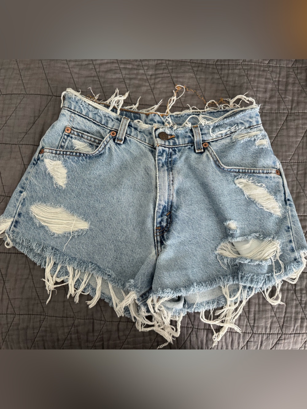 Levi Distressed Light Blue Denim Shorts - Frayed Hem